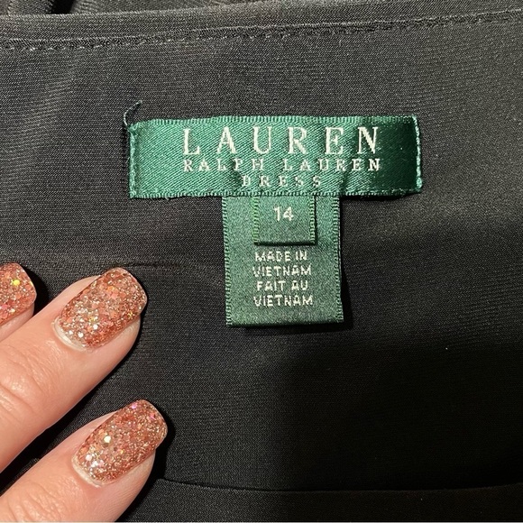 Ralph Lauren Black Striped Ruched Sheath Dress 14 Large - Picture 8 of 9